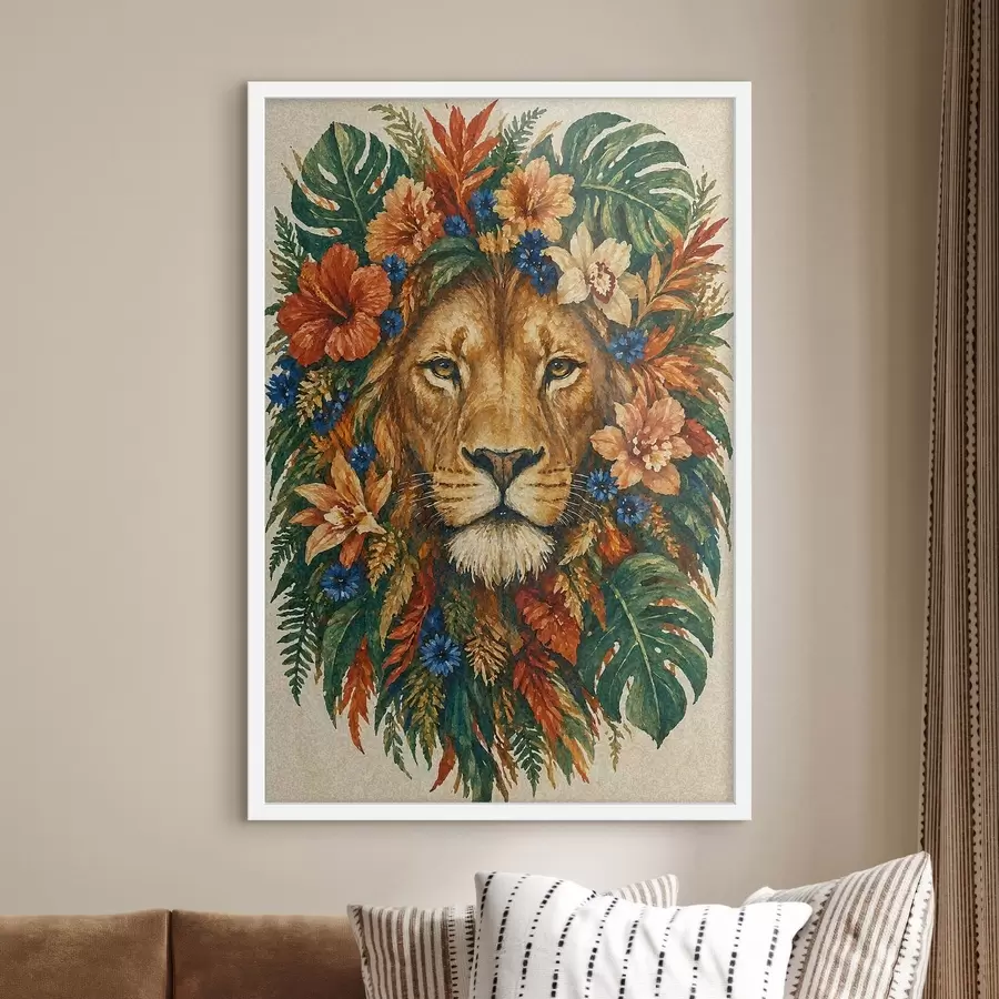 Papier peint Lion avec des fleurs f49037