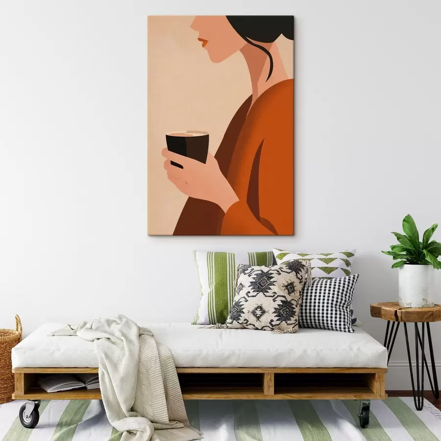 Tableau Femme avec une tasse (style minimaliste) s49019