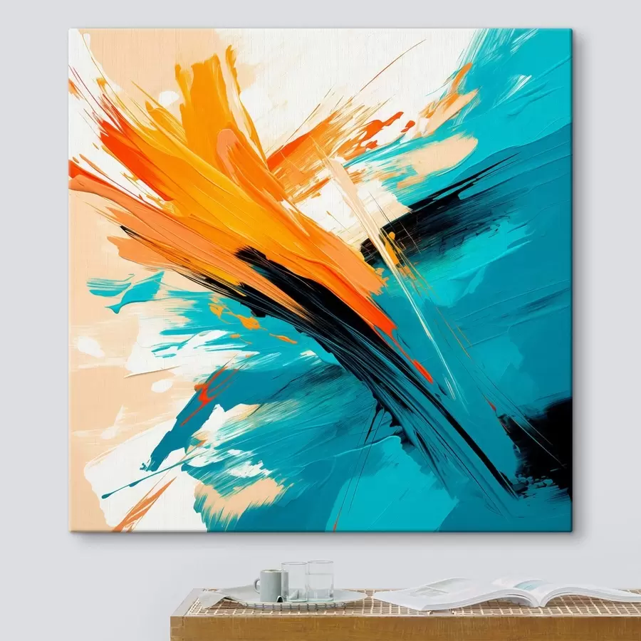 Tableau Une œuvre lumineuse aux tons turquoise et terre cuite, dans un style pictural contemporain s48855