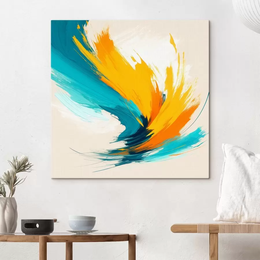 Tableau Tourbillon énergique dans des tons jaunes et bleus, dans un style pictural contemporain s48856