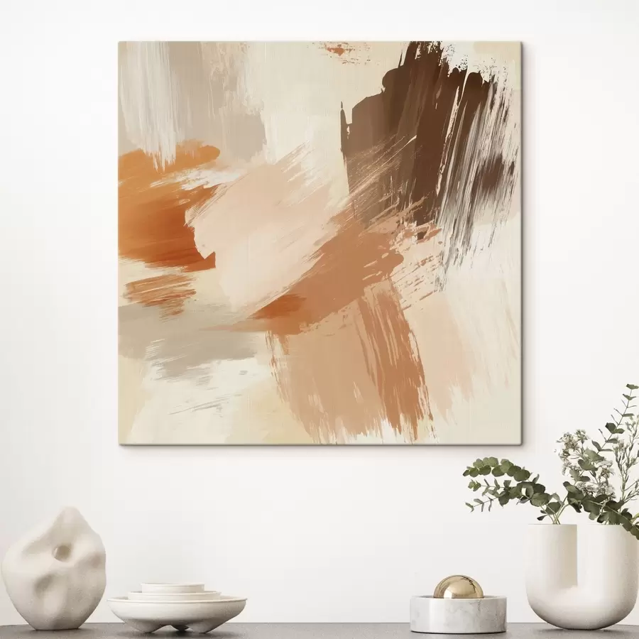 Tableau Imitation de coups de pinceau abstraits dans des tons sable et bruns s48857