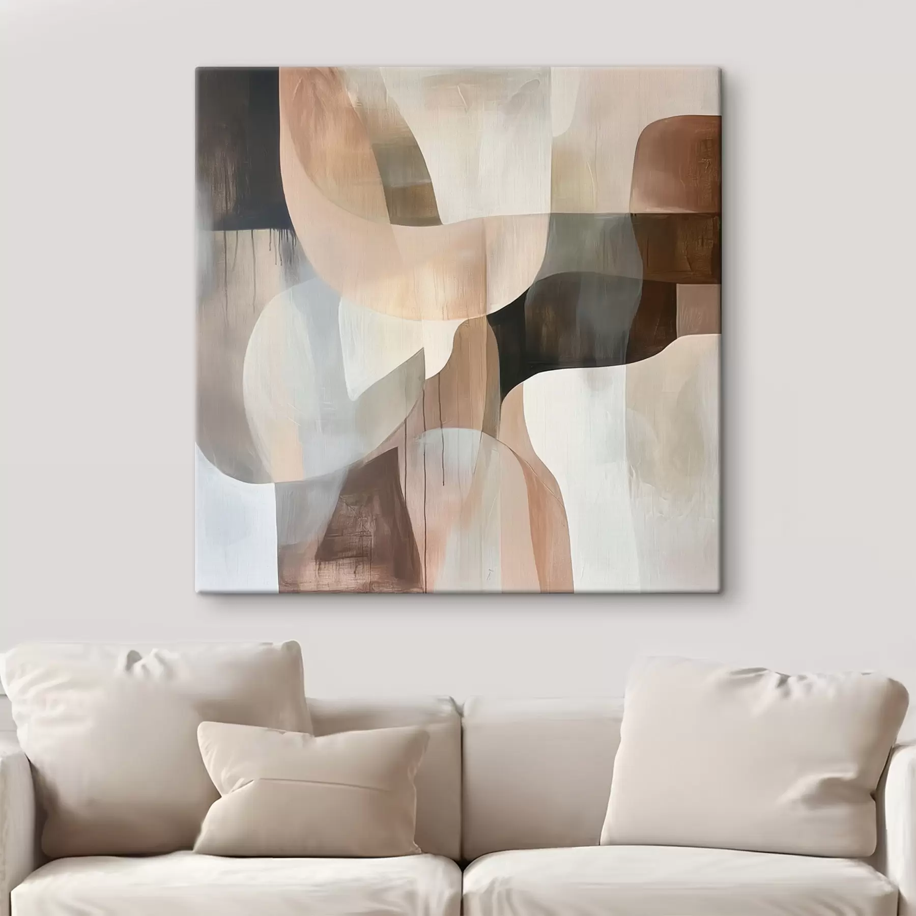 Tableau Composition abstraite dans une palette de tons chauds beige-corail s48859