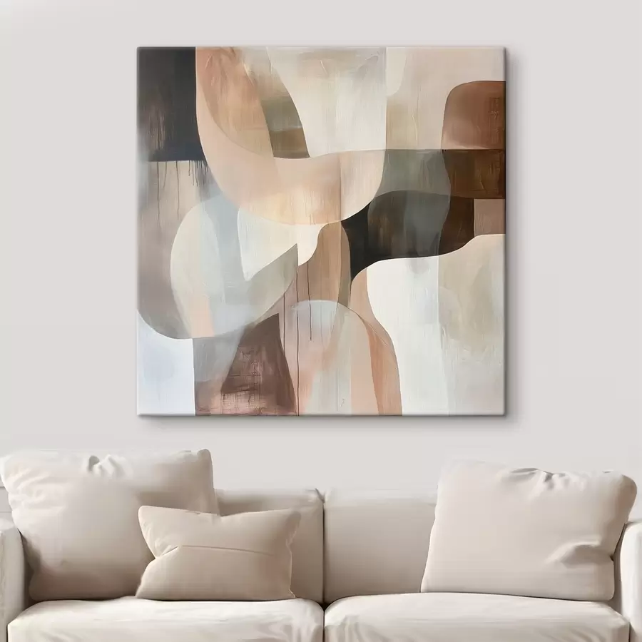 Tableau Composition abstraite dans une palette de tons chauds beige-corail s48859