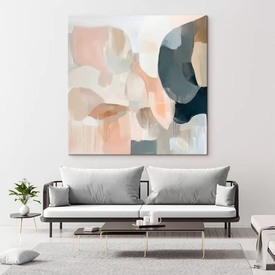 Tableau Composition abstraite dans des tons pastel et bleu foncé, dans un style pictural contemporain s48860