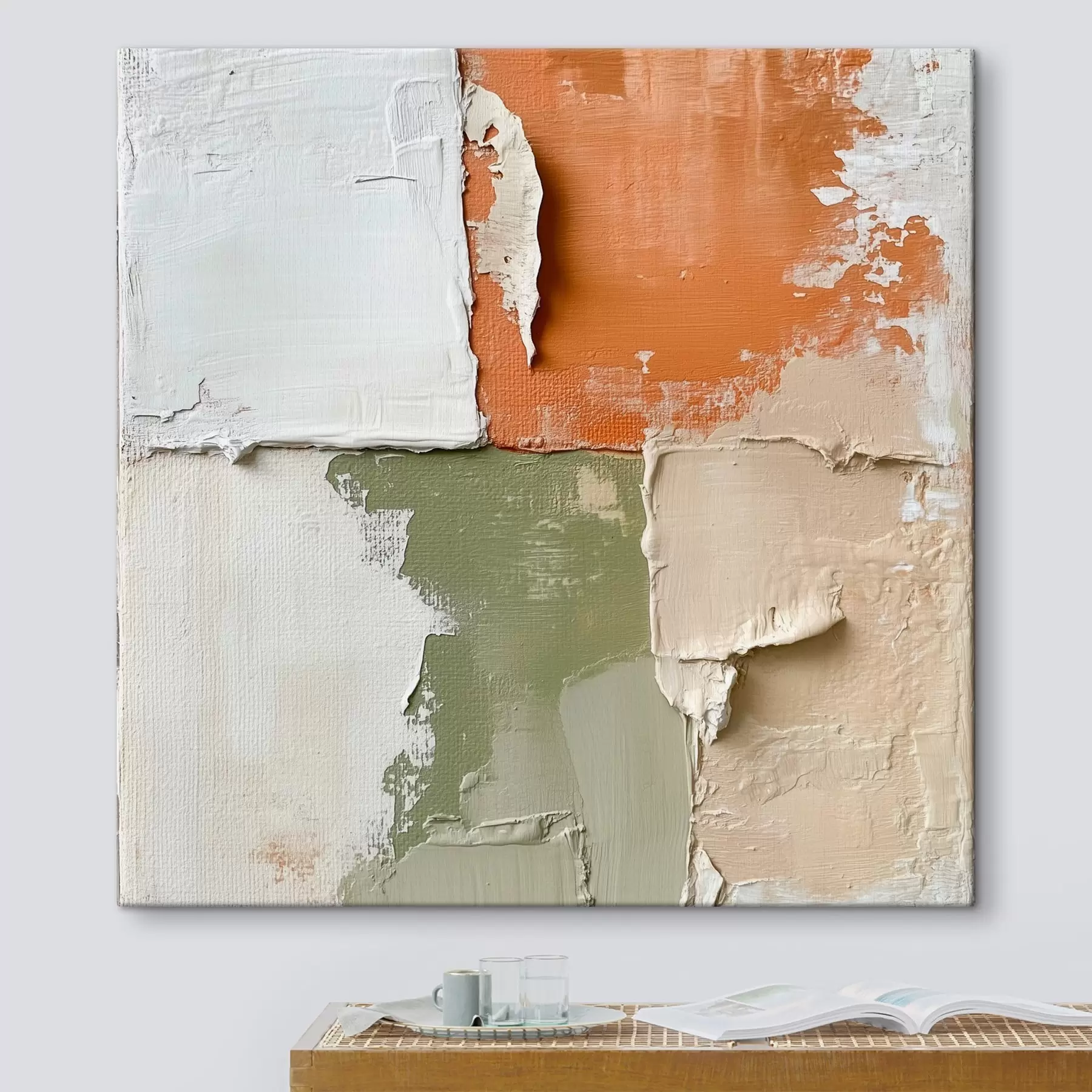 Tableau Une combinaison de nuances d'orange et d'olive dans un style pictural contemporain s48867