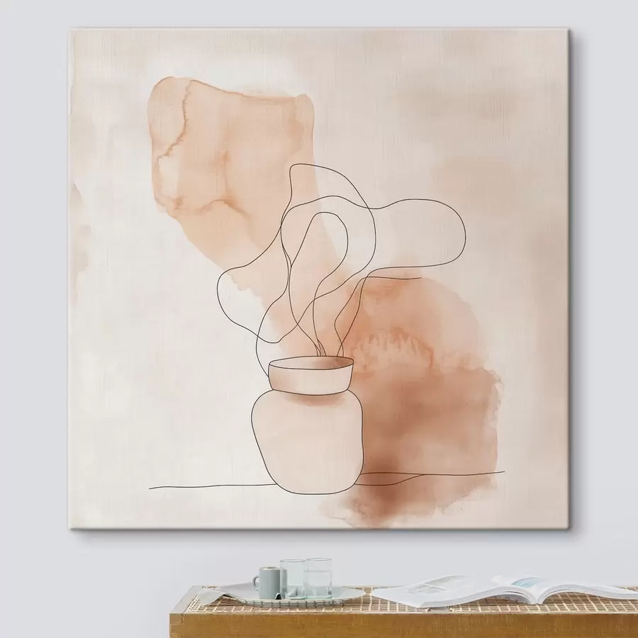 Tableau Composition sobre représentant un vase et des lignes graphiques, dans un style minimaliste s48869