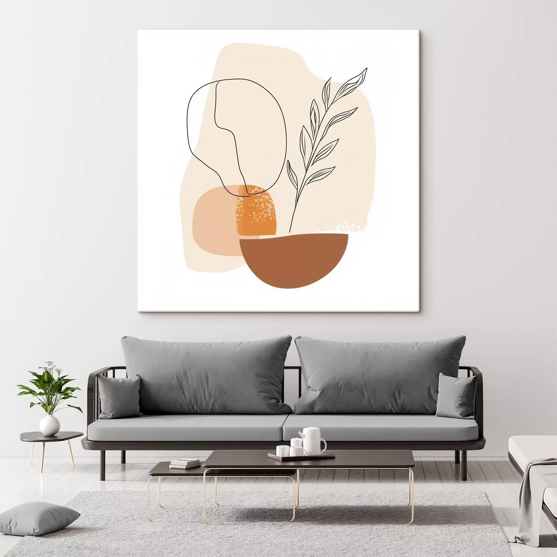 Tableau Nature morte aux accents graphiques et aux formes pastel, dans un style d'art contemporain s48872