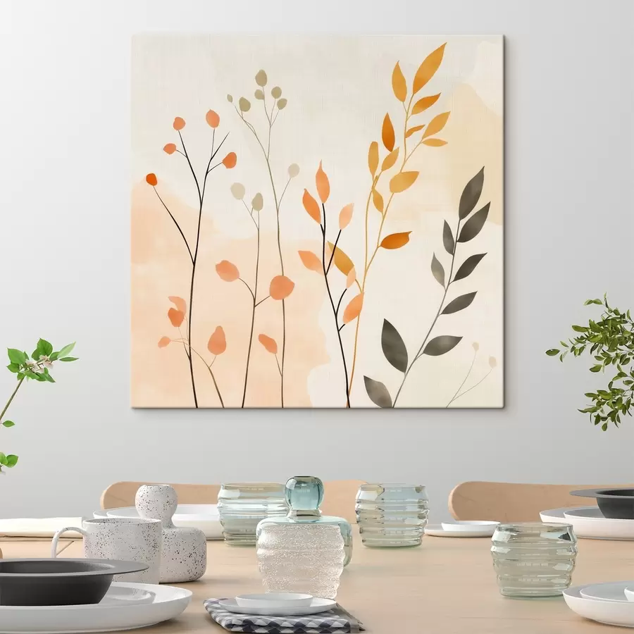 Tableau Composition au pastel représentant un feuillage délicat, dans un style pictural contemporain s48873