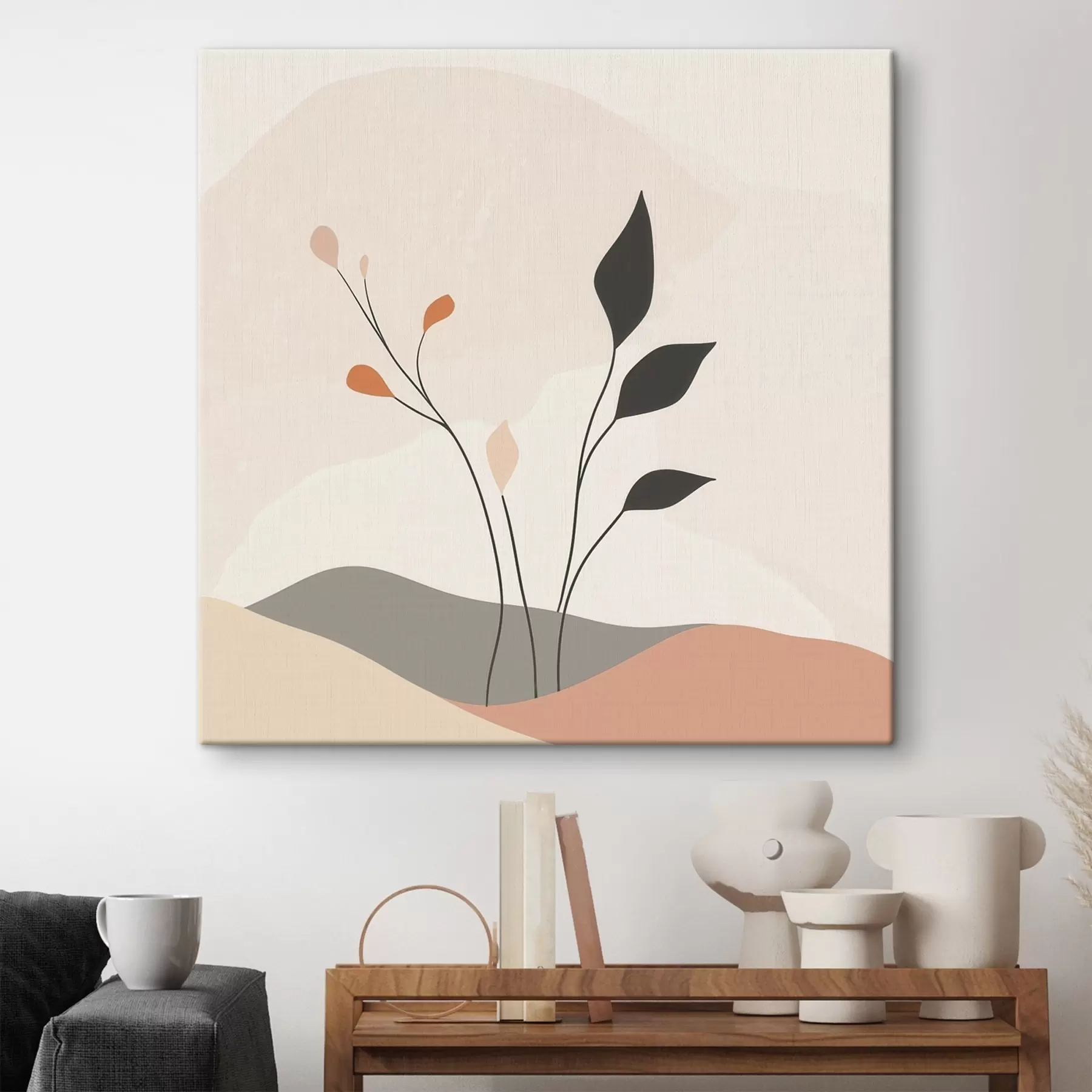 Tableau Scène laconique sur le thème des plantes, aux formes organiques, dans un style d'art contemporain s48874