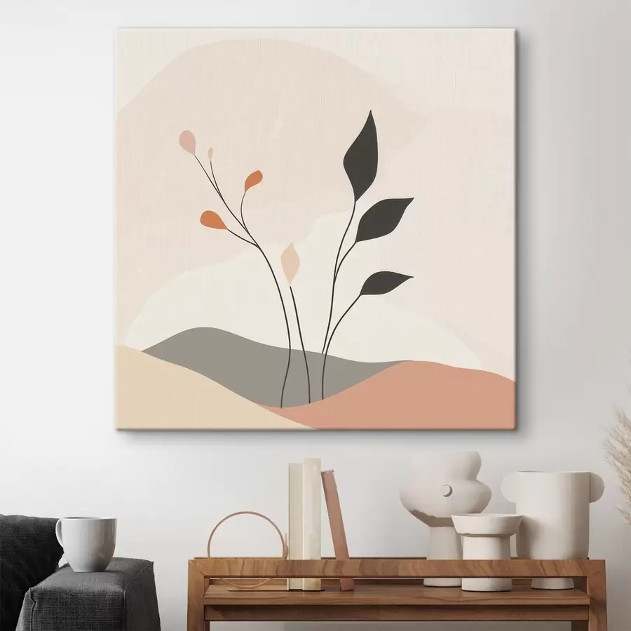 Tableau Scène laconique sur le thème des plantes, aux formes organiques, dans un style d'art contemporain s48874