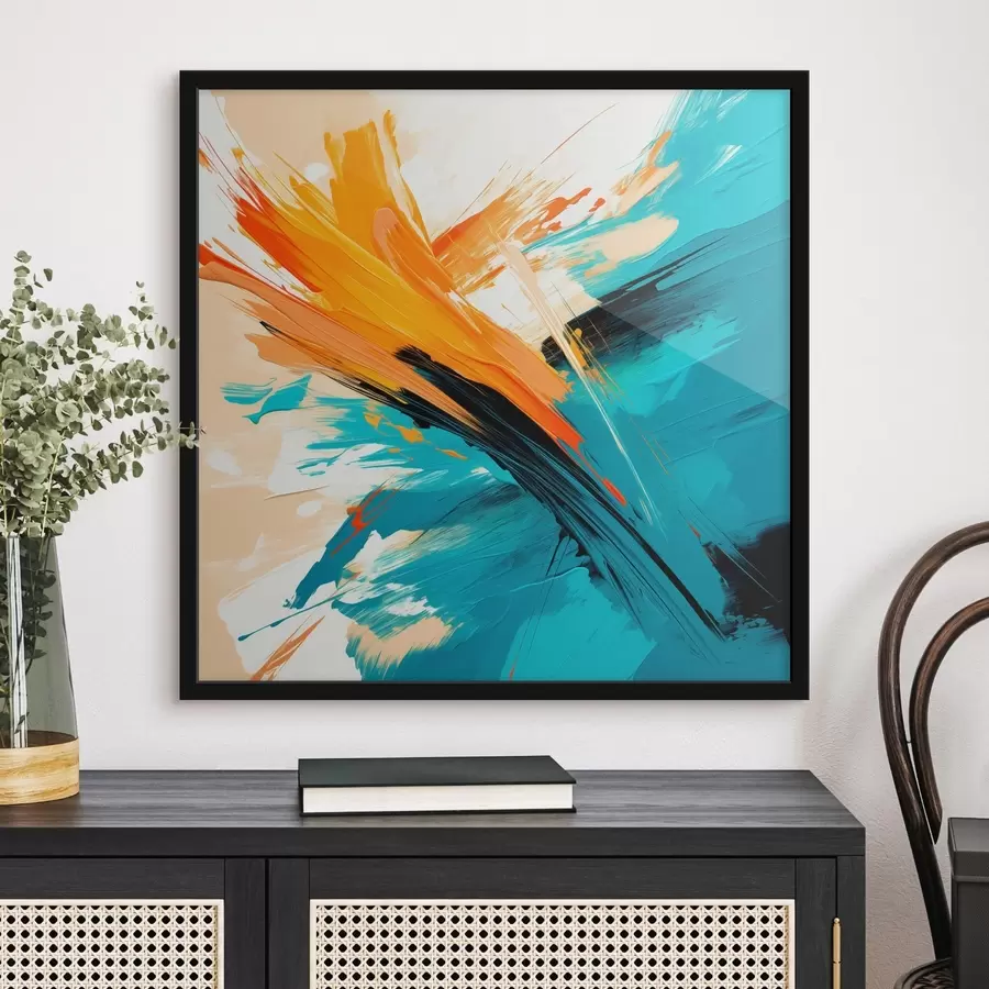 Papier peint Une œuvre lumineuse aux tons turquoise et terre cuite, dans un style pictural contemporain f48855
