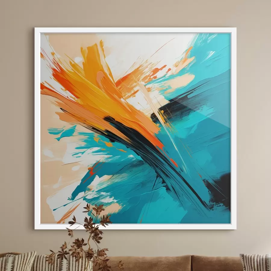 Papier peint Une œuvre lumineuse aux tons turquoise et terre cuite, dans un style pictural contemporain f48855