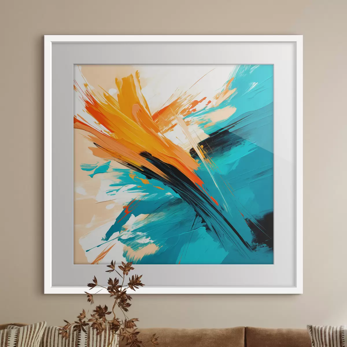 Poster Une œuvre lumineuse aux tons turquoise et terre cuite, dans un style pictural contemporain f48855