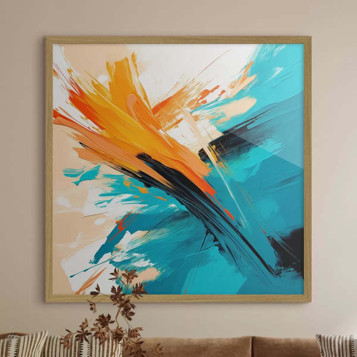 Poster Une œuvre lumineuse aux tons turquoise et terre cuite, dans un style pictural contemporain f48855