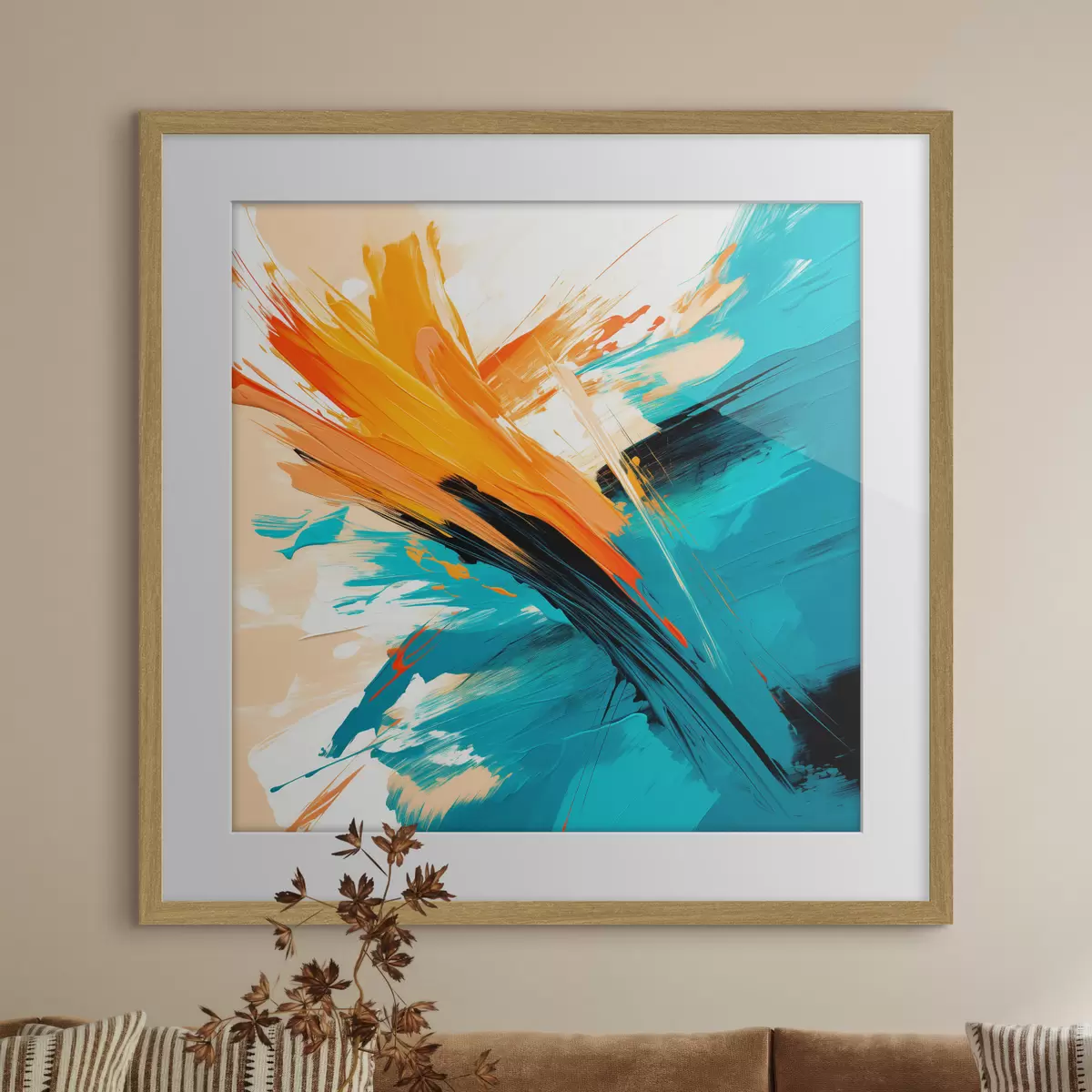 Poster Une œuvre lumineuse aux tons turquoise et terre cuite, dans un style pictural contemporain f48855