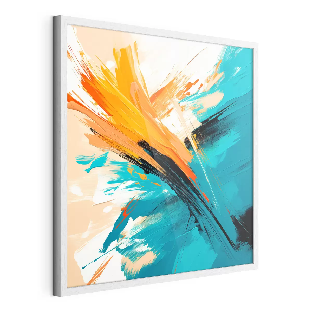 Poster Une œuvre lumineuse aux tons turquoise et terre cuite, dans un style pictural contemporain f48855