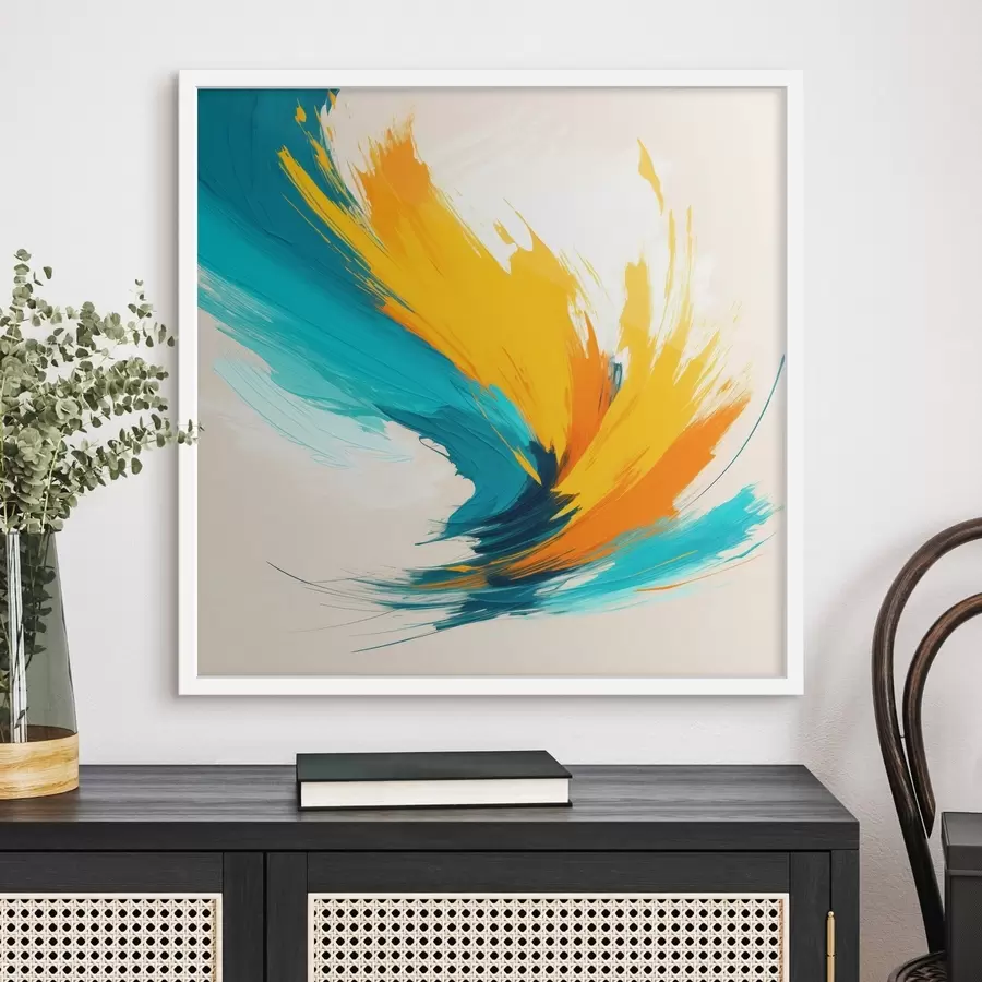 Papier peint Tourbillon énergique dans des tons jaunes et bleus, dans un style pictural contemporain f48856