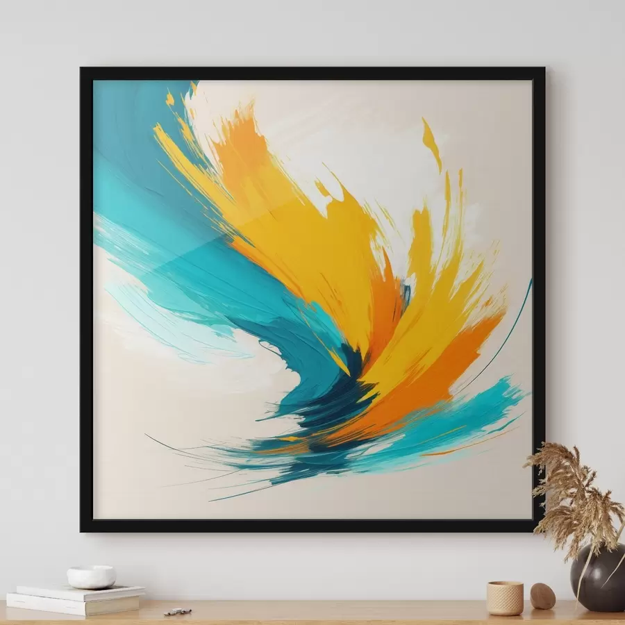 Papier peint Tourbillon énergique dans des tons jaunes et bleus, dans un style pictural contemporain f48856