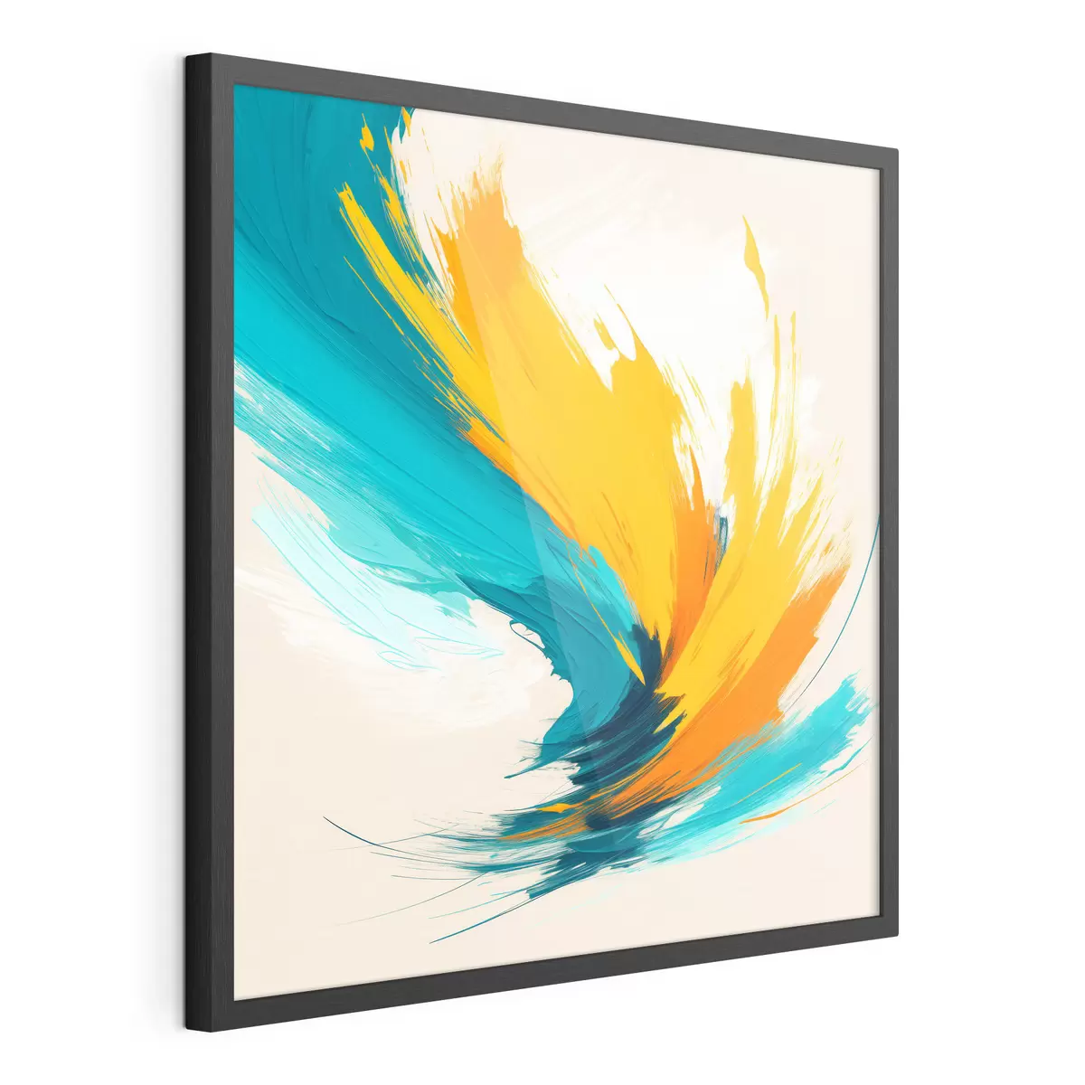 Poster Tourbillon énergique dans des tons jaunes et bleus, dans un style pictural contemporain f48856