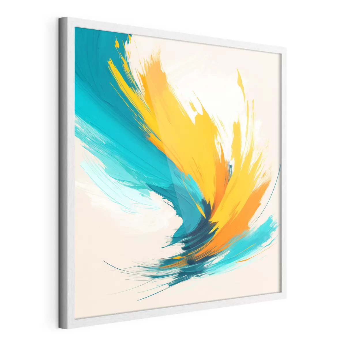 Poster Tourbillon énergique dans des tons jaunes et bleus, dans un style pictural contemporain f48856