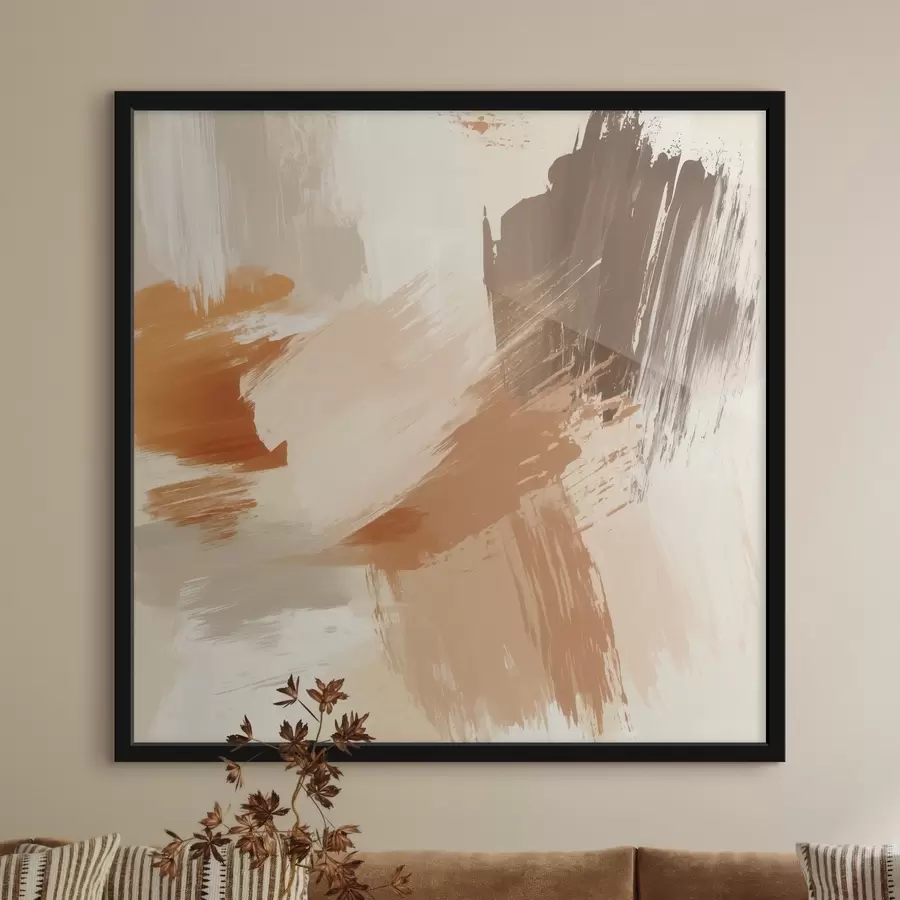 Papier peint Imitation de coups de pinceau abstraits dans des tons sable et bruns f48857