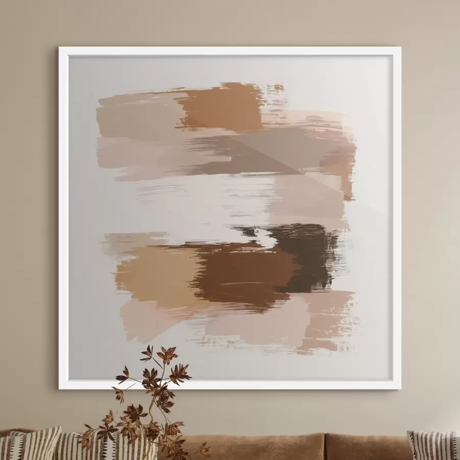 Papier peint Scène minimaliste avec des coups de pinceau horizontaux dans des tons café et terre cuite f48858