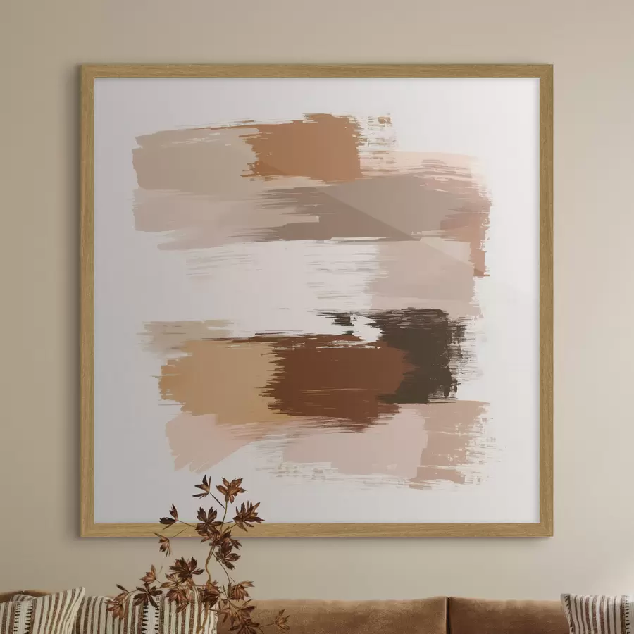 Papier peint Scène minimaliste avec des coups de pinceau horizontaux dans des tons café et terre cuite f48858