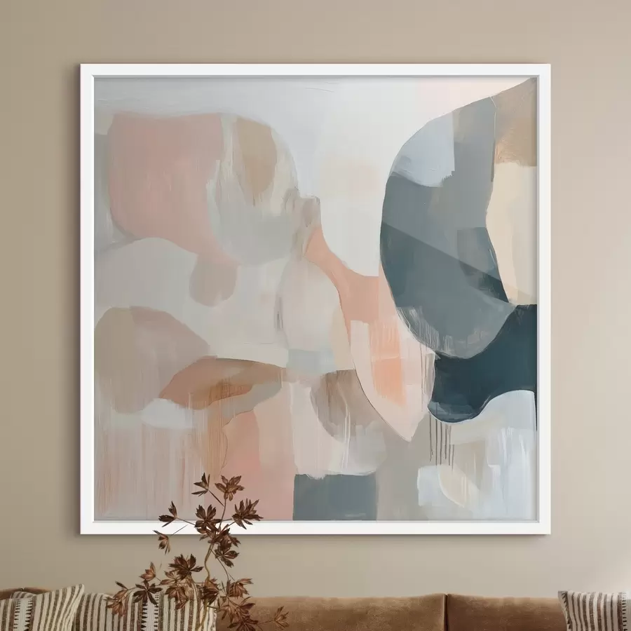 Papier peint Composition abstraite dans des tons pastel et bleu foncé, dans un style pictural contemporain f48860