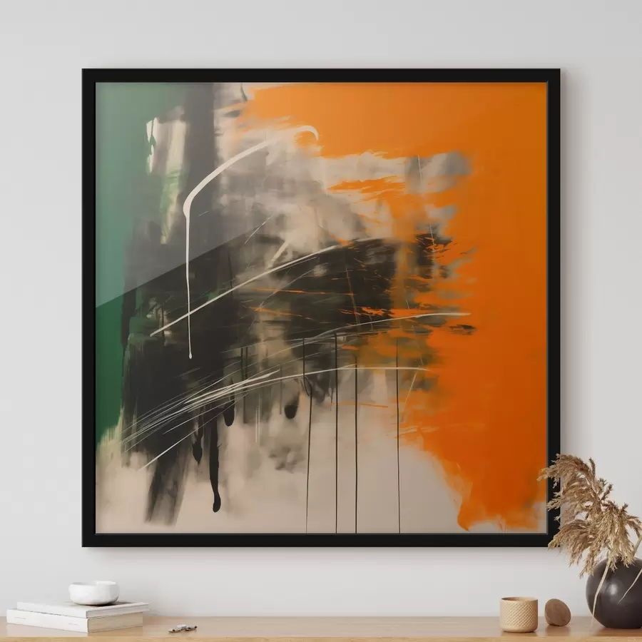 Papier peint Une œuvre abstraite aux touches orange et vertes, dans un style pictural contemporain f48866