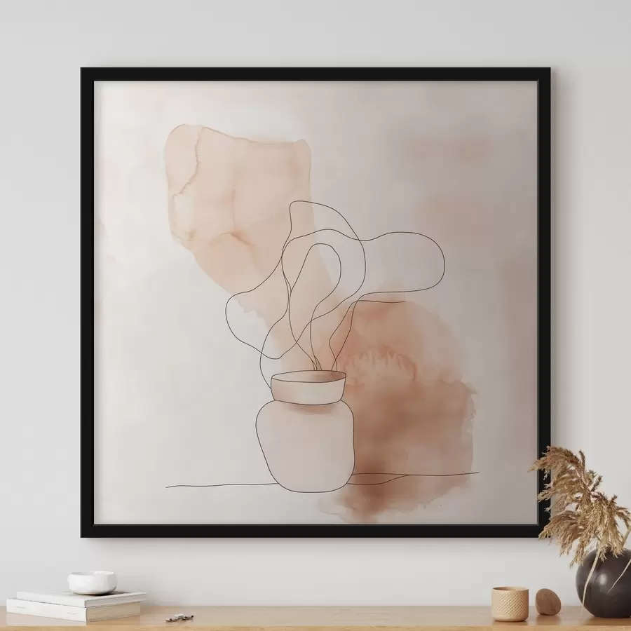 Papier peint Composition sobre représentant un vase et des lignes graphiques, dans un style minimaliste f48869