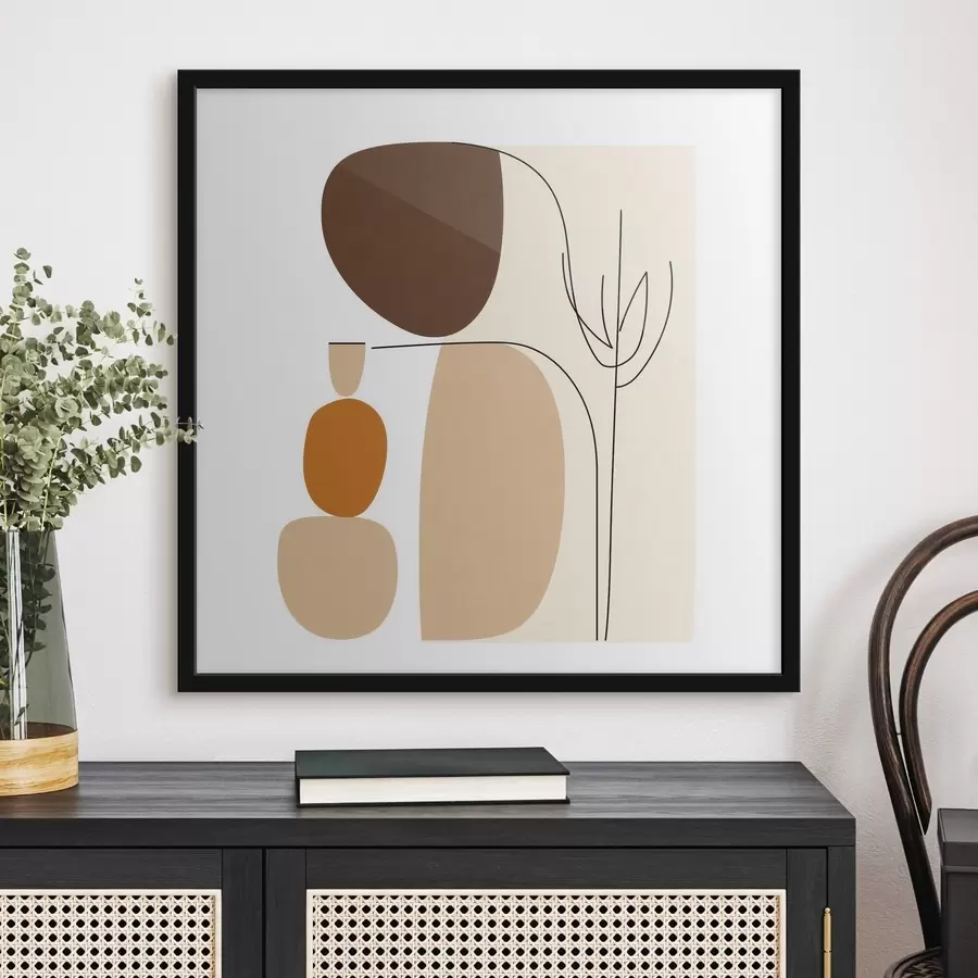 Papier peint Composition abstraite aux tiges fines et aux formes simples, dans un style minimaliste f48871