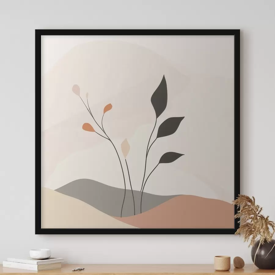 Papier peint Scène laconique sur le thème des plantes, aux formes organiques, dans un style d'art contemporain f48874