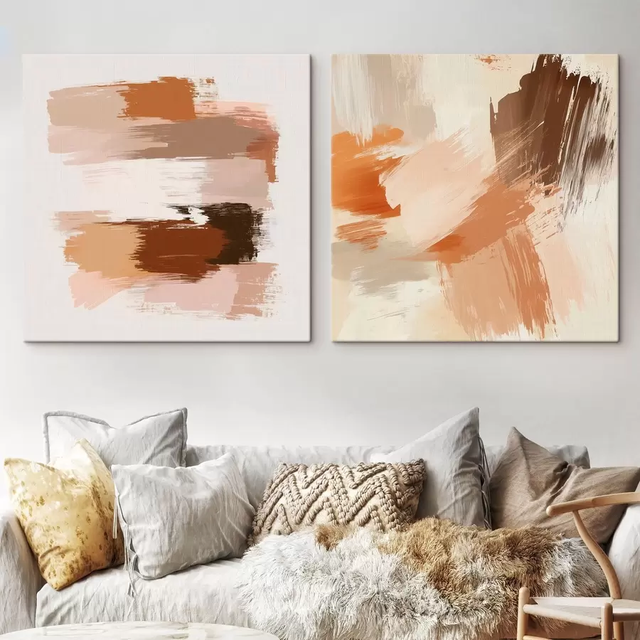 Tableau Objets décoratifs dans des tons chauds brun-beige, avec un effet de coup de pinceau pictural m30355