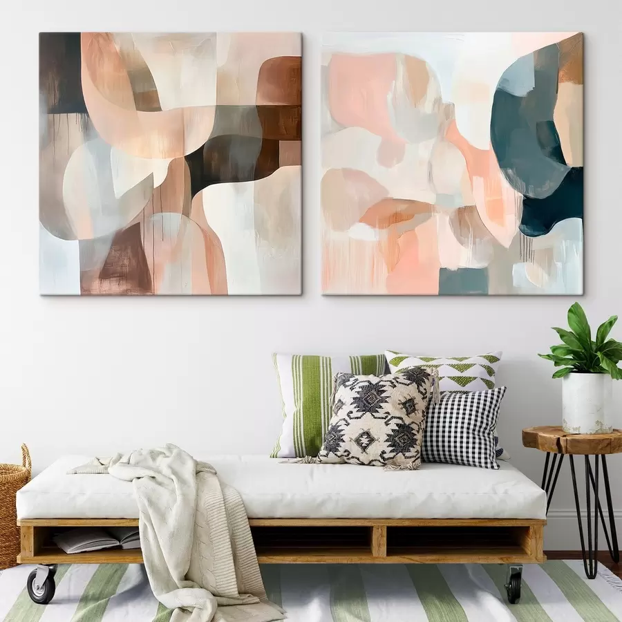 Tableau Une scène minimaliste dans des tons beige-rose et gris, dans un style artistique m30356