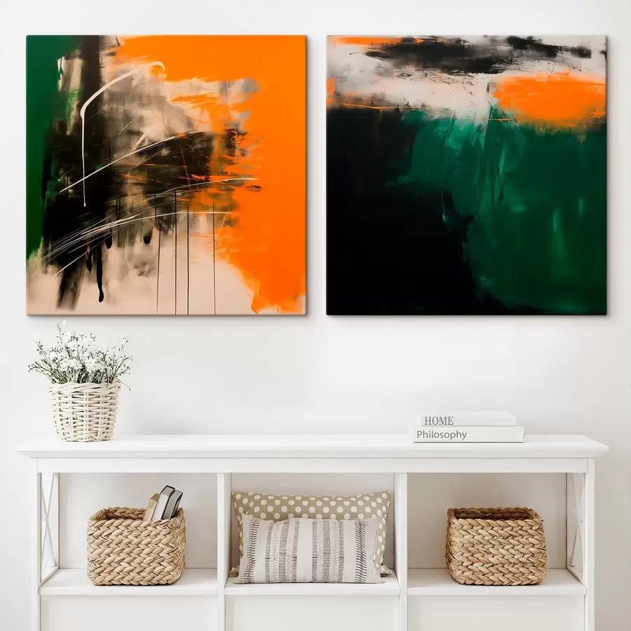 Tableau Composition aux coups de pinceau expressifs et aux tons sombres et profonds, dans un style minimaliste m30359