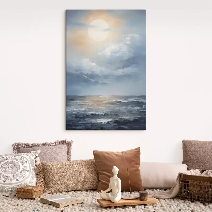 Tableau La lune dans les nuages au-dessus de la mer s49050