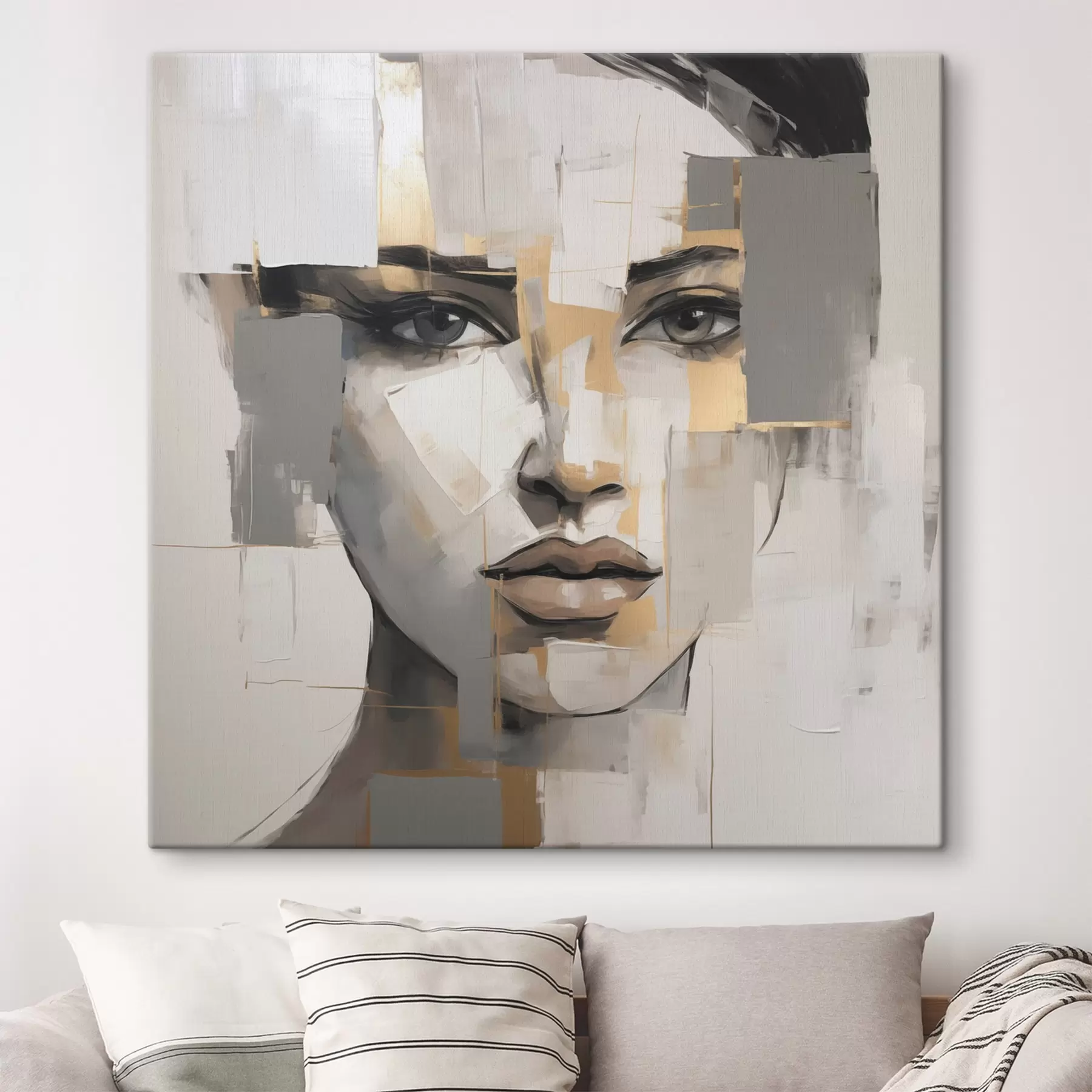 Tableau Portrait féminin abstrait imitant la peinture s49056