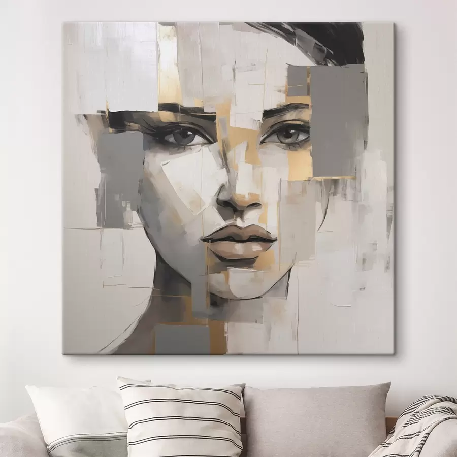 Tableau Portrait féminin abstrait imitant la peinture s49056