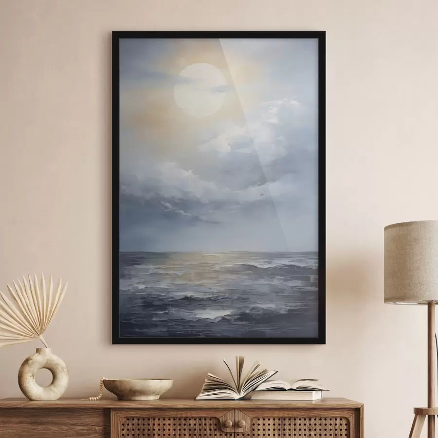 Papier peint La lune dans les nuages au-dessus de la mer f49050