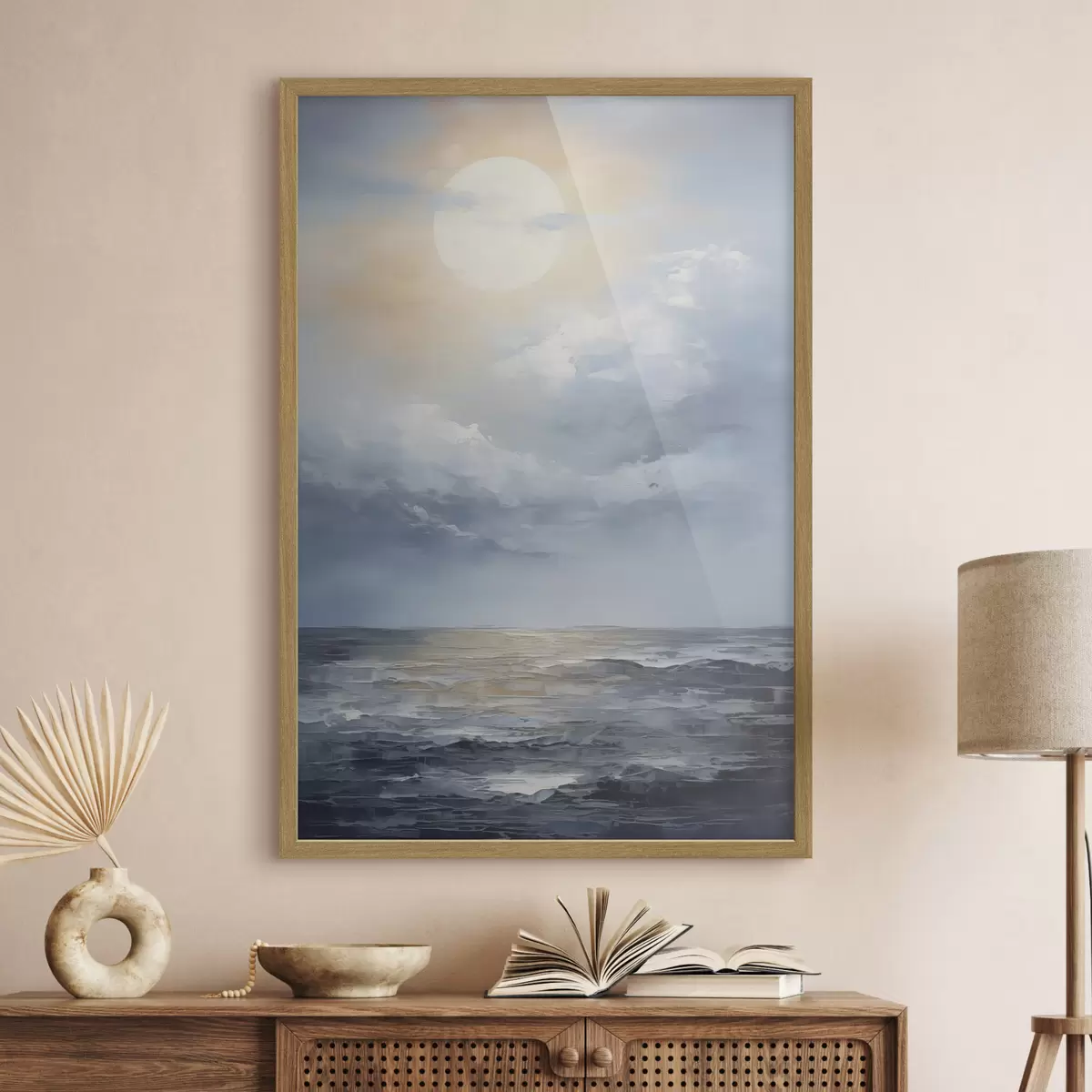 Poster La lune dans les nuages au-dessus de la mer f49050