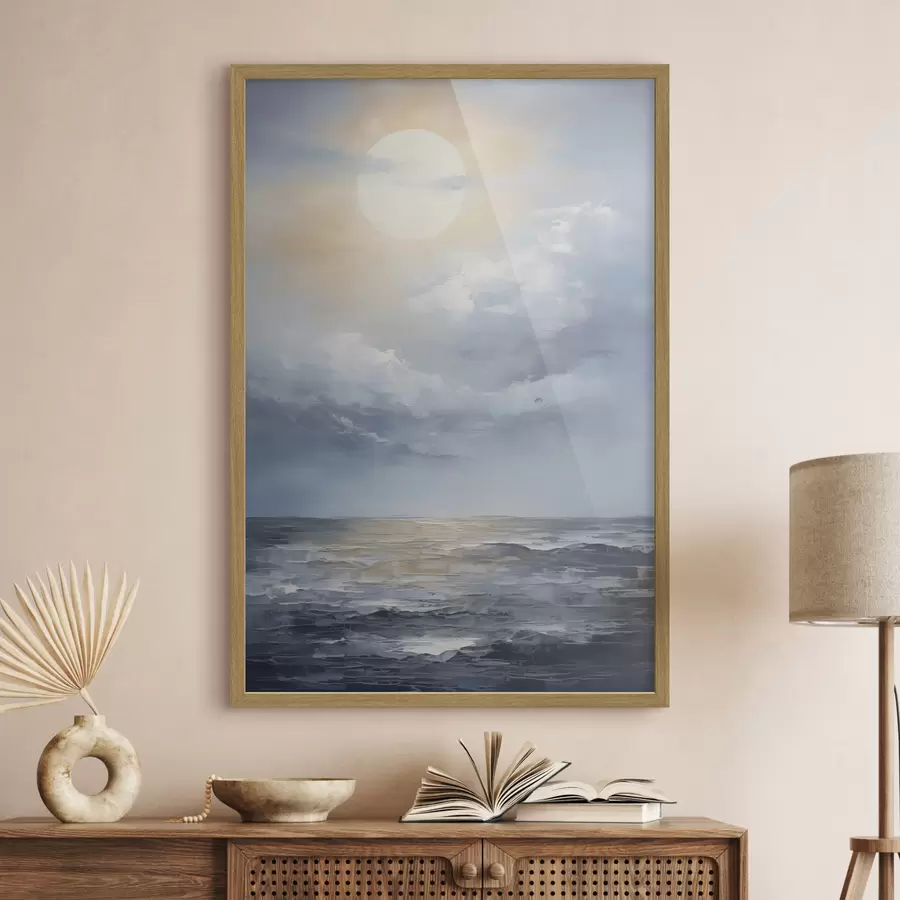 Papier peint La lune dans les nuages au-dessus de la mer f49050