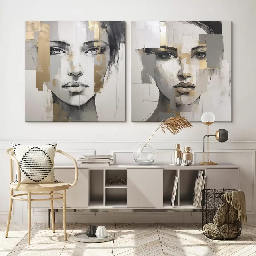 Tableau Portrait féminin abstrait imitant la peinture m30441