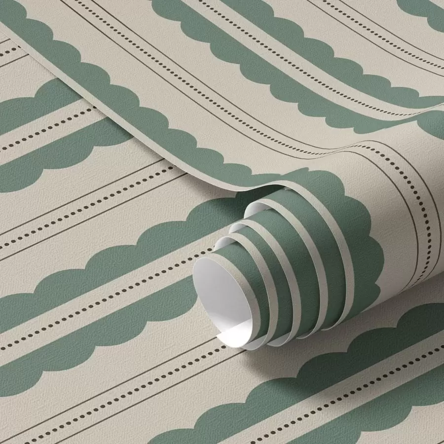 Papier peint Des rayures ondulées vertes avec des lignes pointillées a01185