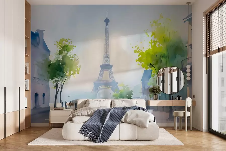 Papier peint Paris, un paysage urbain dans un style aquarelle à la prima w05566