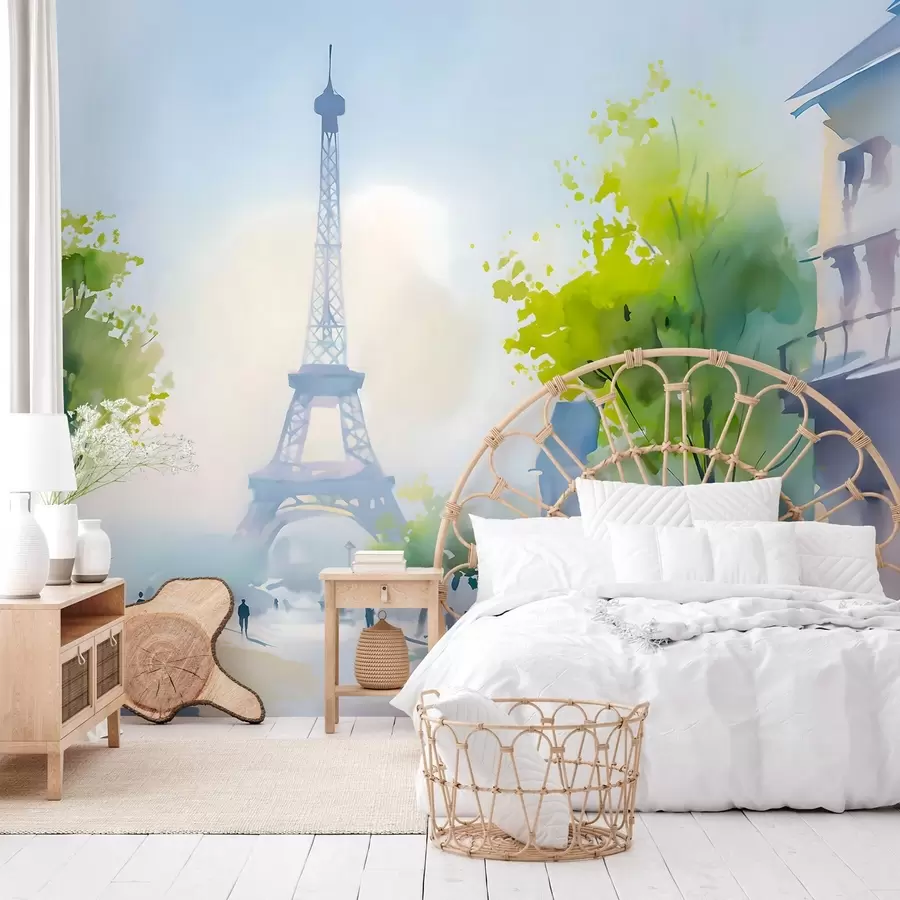 Papier peint Paris, un paysage urbain dans un style aquarelle à la prima w05566