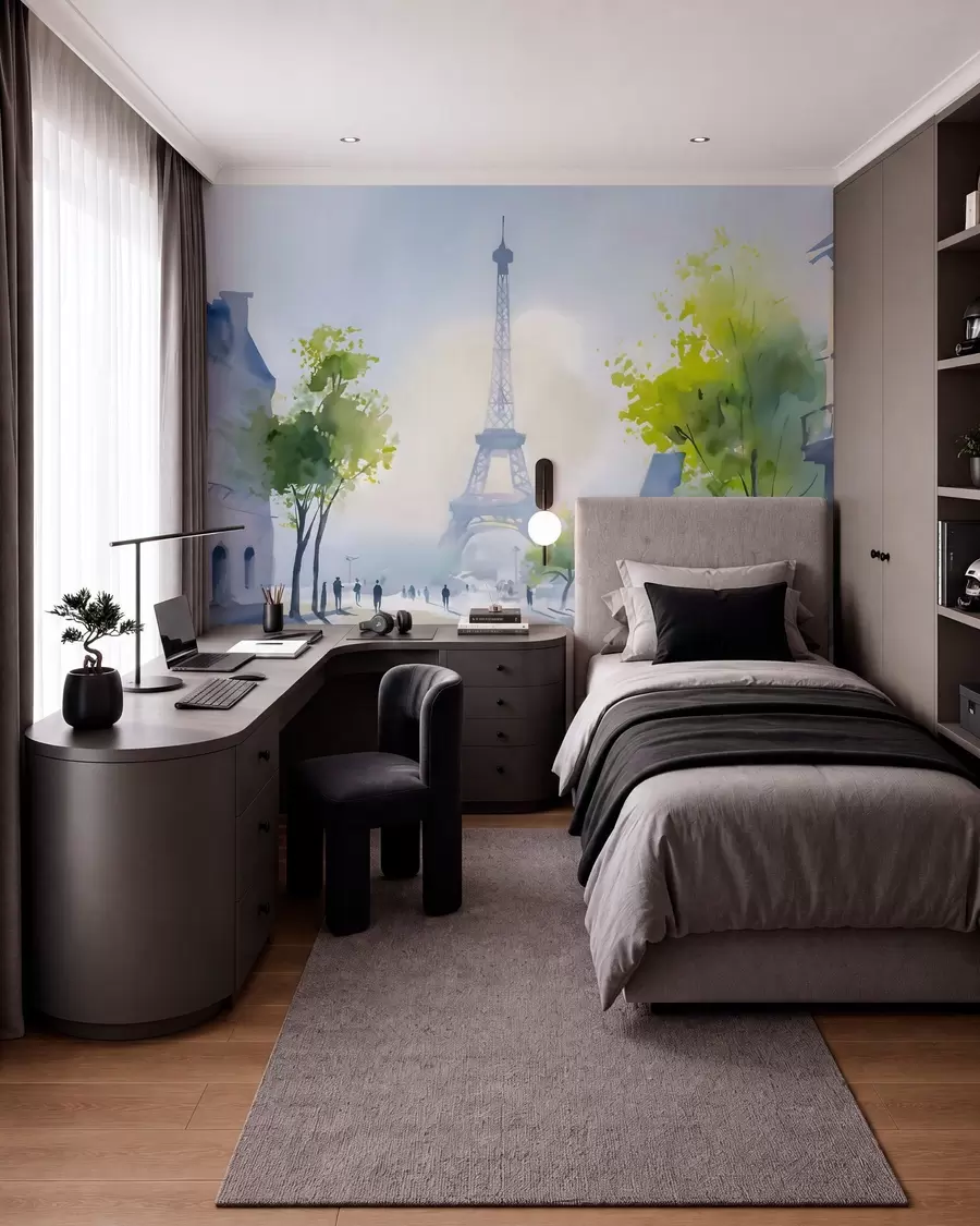Papier peint Paris, un paysage urbain dans un style aquarelle à la prima w05566