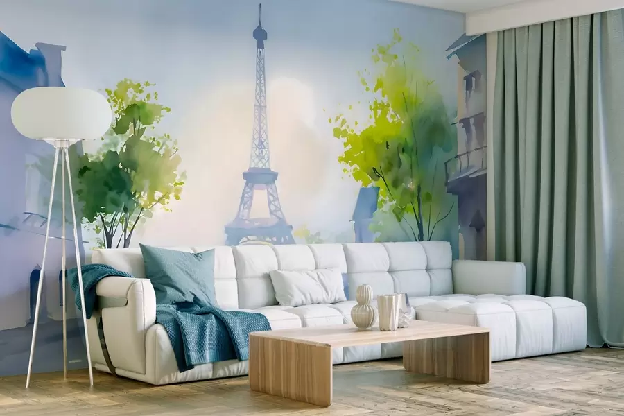 Papier peint Paris, un paysage urbain dans un style aquarelle à la prima w05566