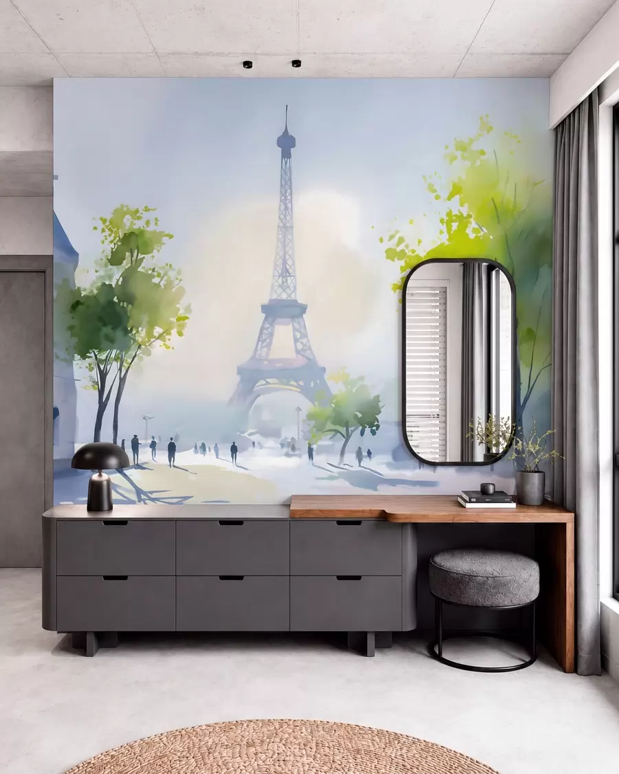 Papier peint Paris, un paysage urbain dans un style aquarelle à la prima w05566