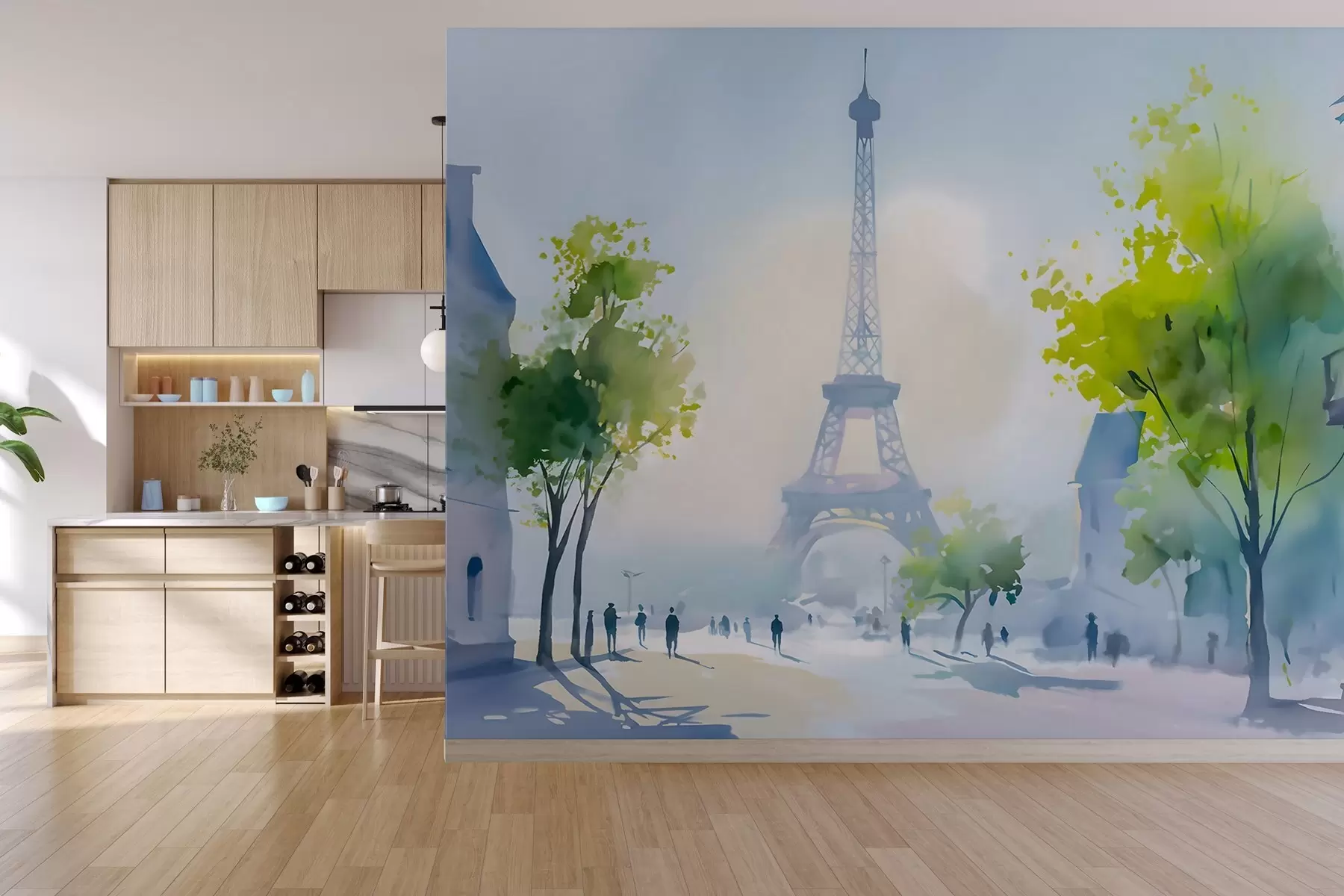 Papier peint Paris, un paysage urbain dans un style aquarelle à la prima w05566