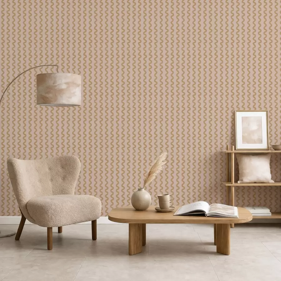 Papier peint Motif ondulé couleur moutarde sur fond beige a01187v1